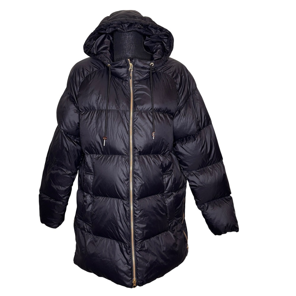 Eddie Bauer Down Black Hooded Puffer Coat Jacket Parka Size L‎